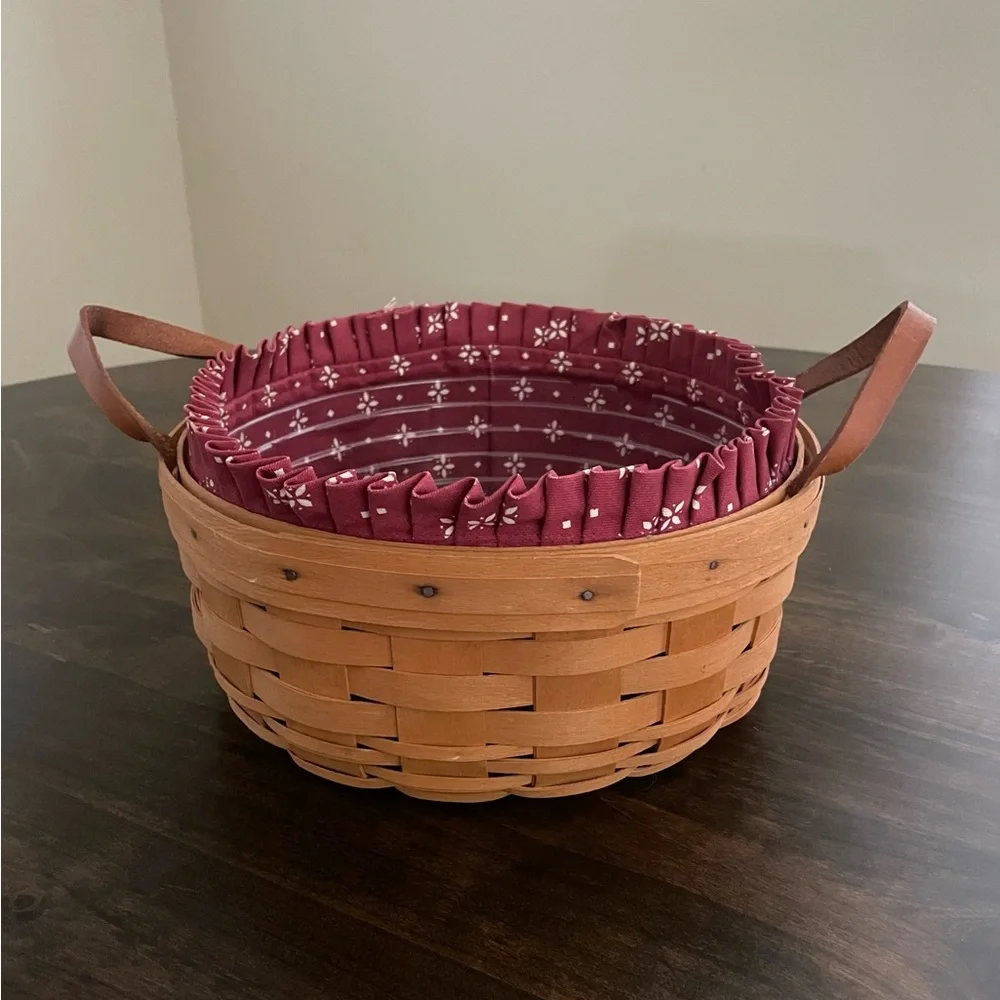 Longaberger Round Basket With Leather Handles 1996